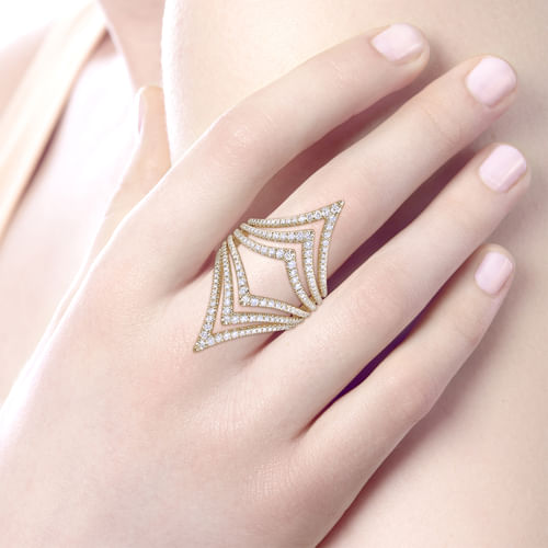 14K Yellow Gold Diamond Chevron Ladies' Ring