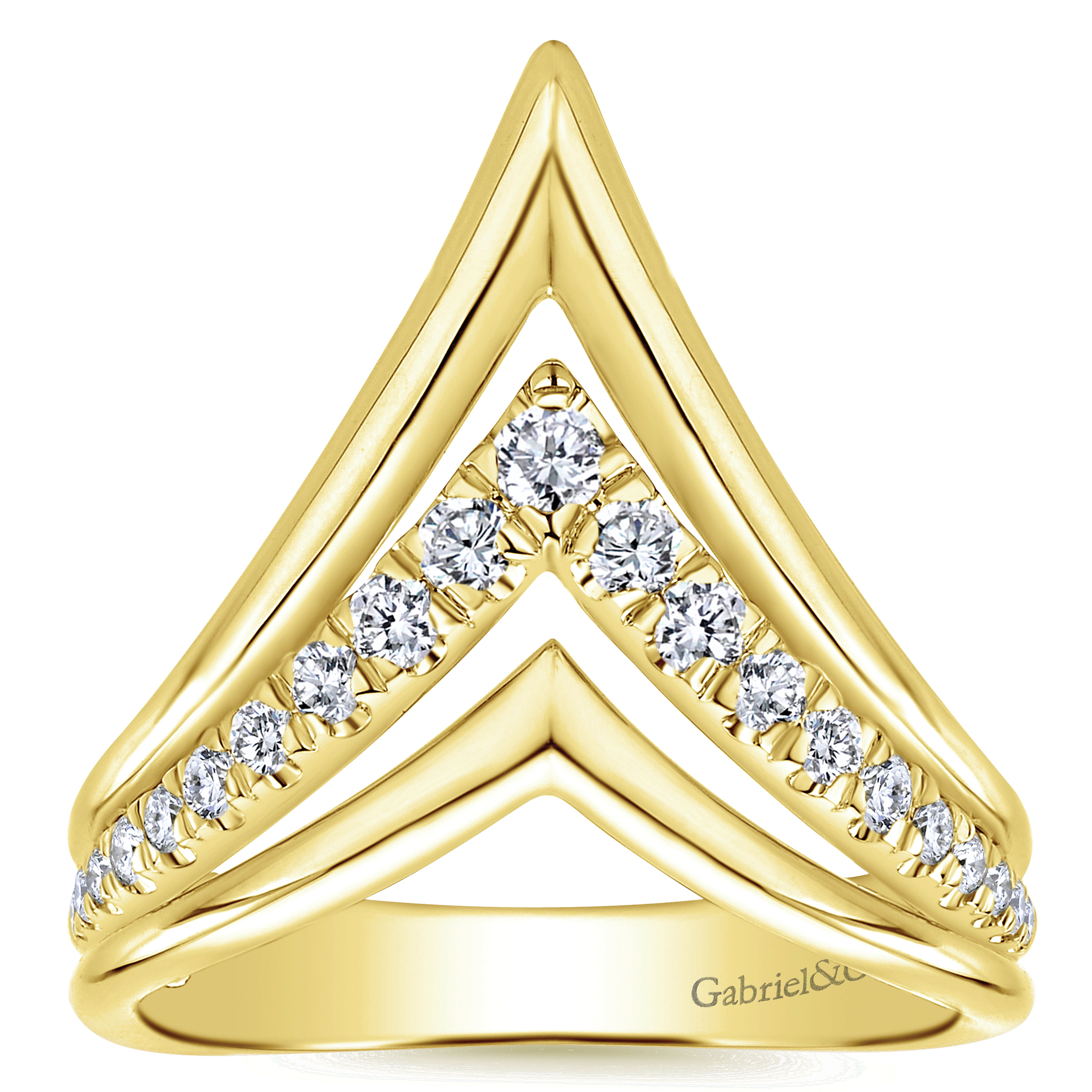 14K Yellow Gold Diamond Chevron Ladies' Ring