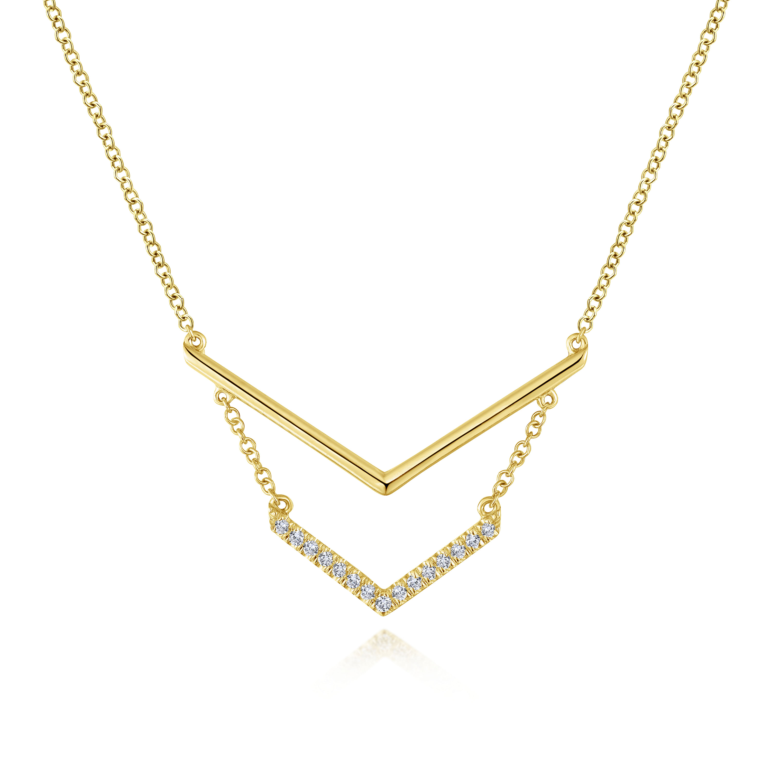 14K Yellow Gold Diamond Chevron Necklace
