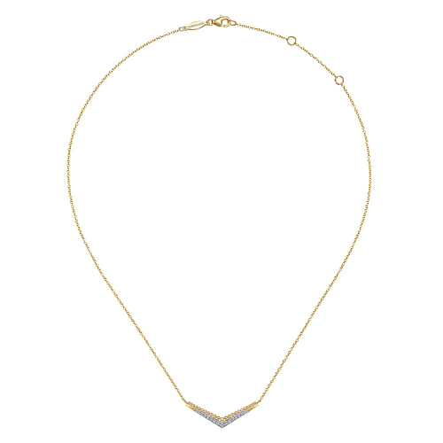 14K Yellow Gold Diamond Chevron Necklace