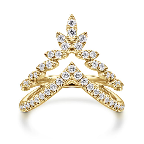 14K Yellow Gold Diamond Chevron Ring