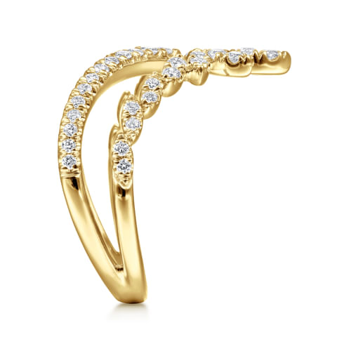 14K Yellow Gold Diamond Chevron Ring