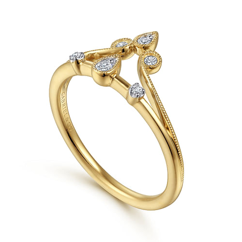 14K Yellow Gold Diamond Chevron Ring