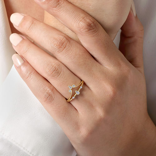 14K Yellow Gold Diamond Chevron Ring