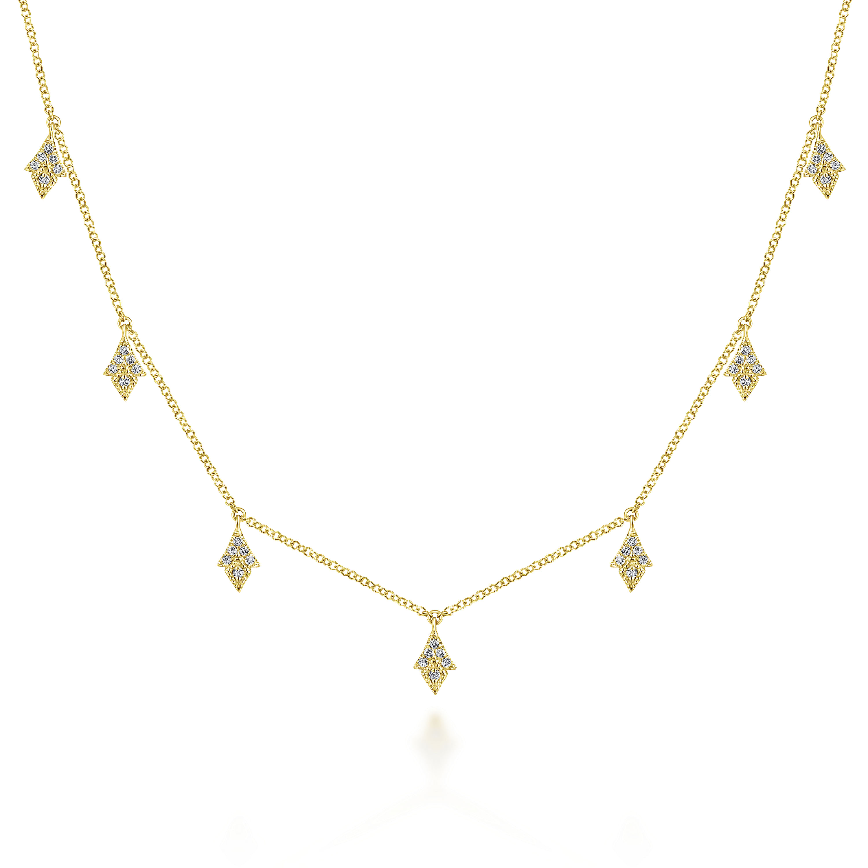 14K Yellow Gold Diamond Choker Necklace with Diamond Kite Drops