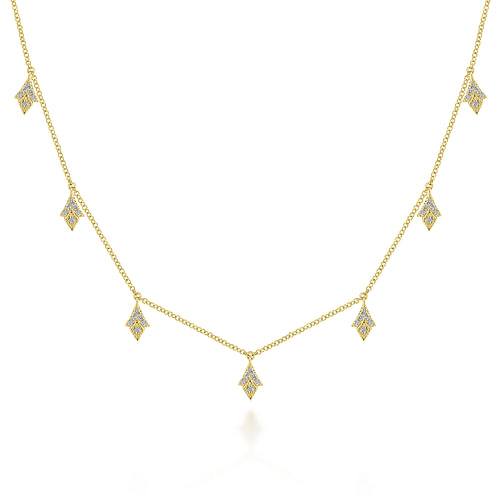 14K Yellow Gold Diamond Choker Necklace with Diamond Kite Drops