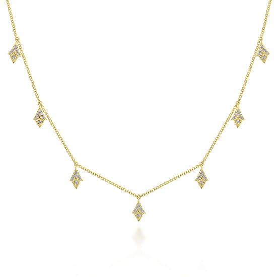 Gabriel - 14K Yellow Gold Diamond Choker Necklace with Diamond Kite Drops