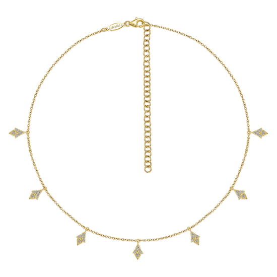 14K Yellow Gold Diamond Choker Necklace with Diamond Kite Drops angle 2