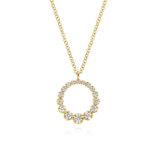 14K Yellow Gold Diamond Circle Pendant Necklace