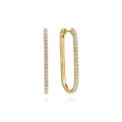14K Yellow Gold Diamond Classic Elongated Oval Hoop Earrings