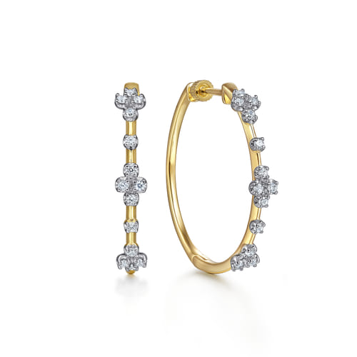 14K Yellow Gold Diamond Classic Hoop Earrings, 30mm