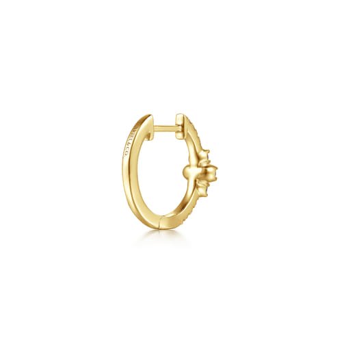 14K Yellow Gold Diamond Clover Huggie Earrings