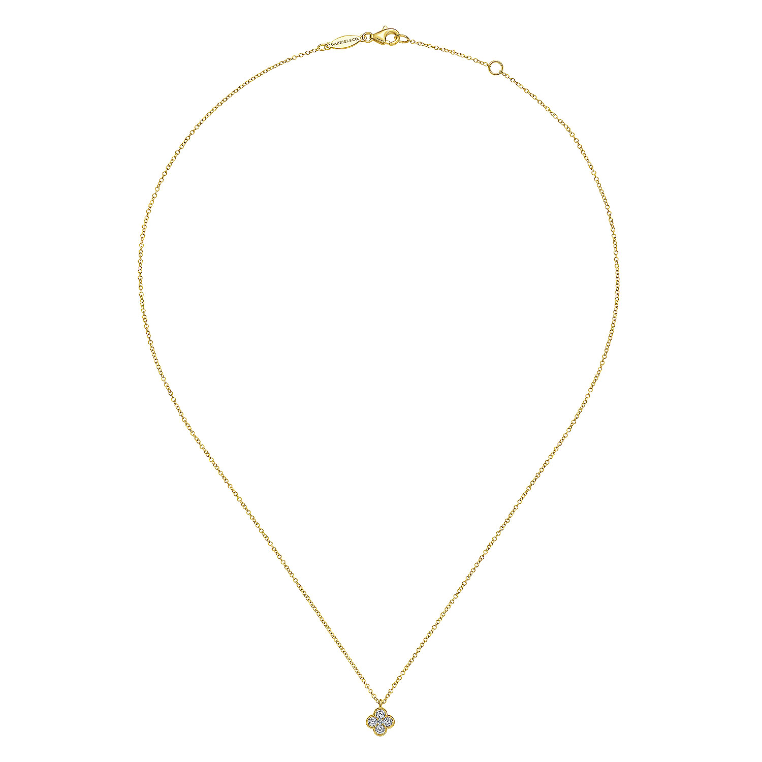 14K Yellow Gold Diamond Clover Pendant Necklace