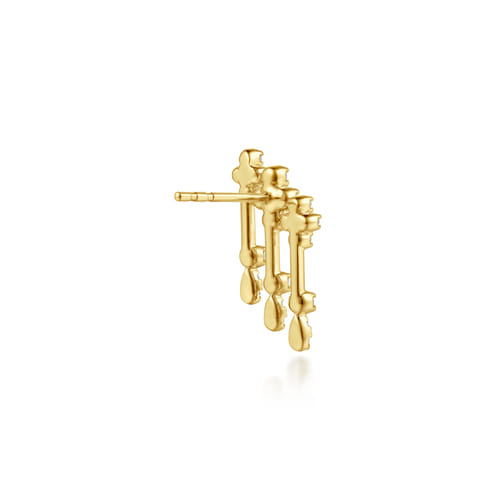 14K Yellow Gold Diamond Clover and  Pear Stud Crop Earrings