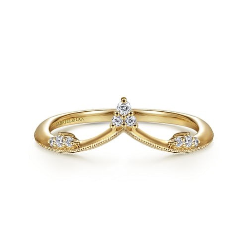 14K Yellow Gold Diamond Cluster Chevron Ring