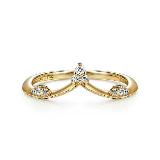 Gabriel - 14K Yellow Gold Diamond Cluster Chevron Ring