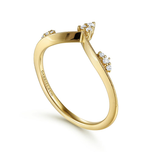 14K Yellow Gold Diamond Cluster Chevron Ring