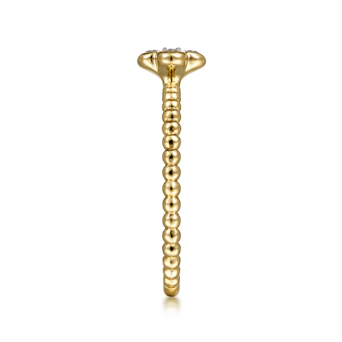 14K Yellow Gold Diamond Cluster Clover and Bujukan Bead Ring