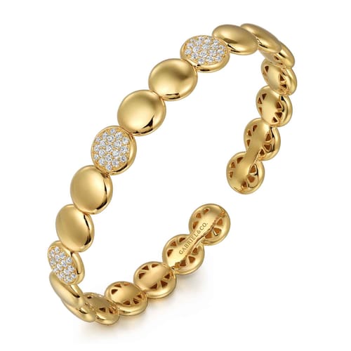 14K Yellow Gold Diamond Cluster Cuff Bangle 14K Yellow Gold Diamond Cluster Cuff Bangle