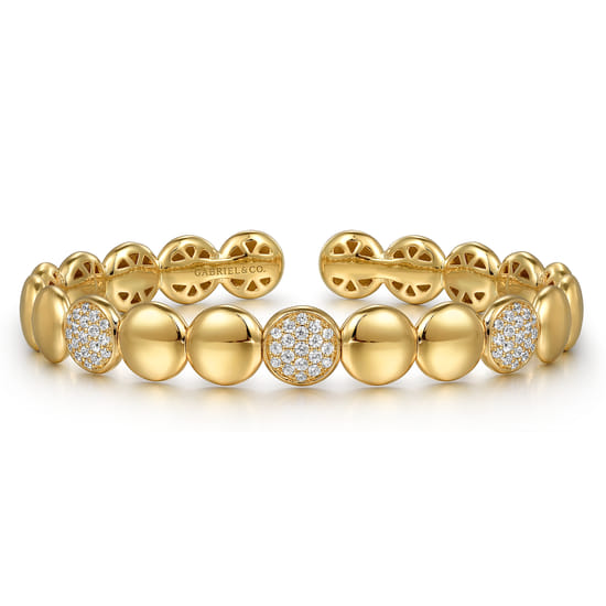 14K Yellow Gold Diamond Cluster Cuff Bangle