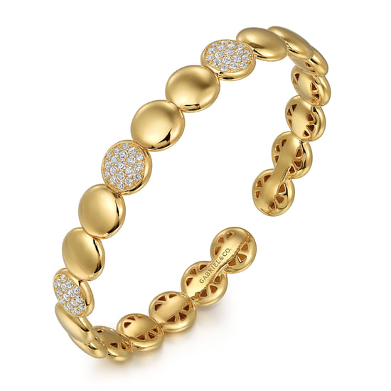 14K Yellow Gold Diamond Cluster Cuff Bangle angle 2