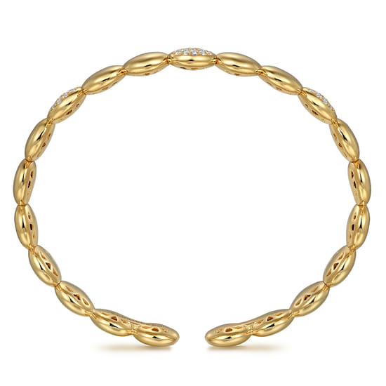 14K Yellow Gold Diamond Cluster Cuff Bangle angle 3