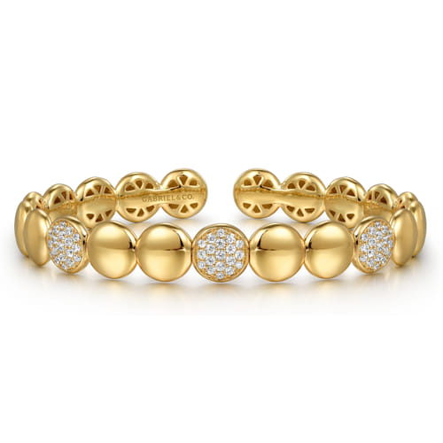 14K Yellow Gold Diamond Cluster Cuff Bangle 14K Yellow Gold Diamond Cluster Cuff Bangle