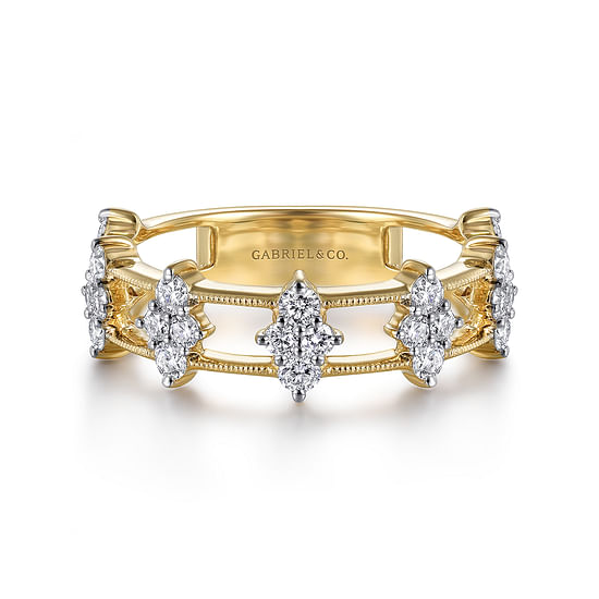 Gabriel - 14K Yellow Gold Diamond Cluster Station Ring