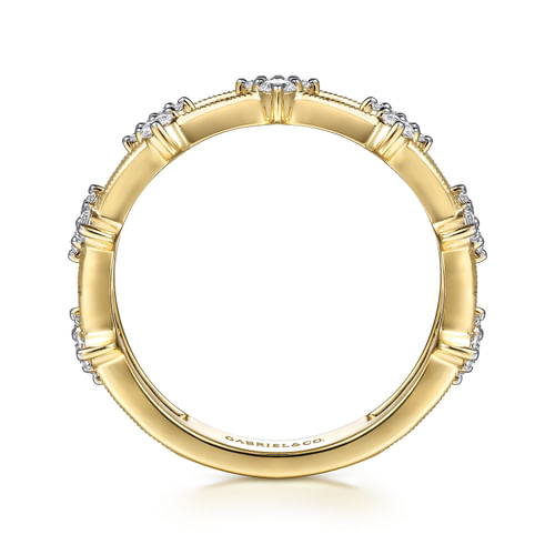 14K Yellow Gold Diamond Cluster Station Ring
