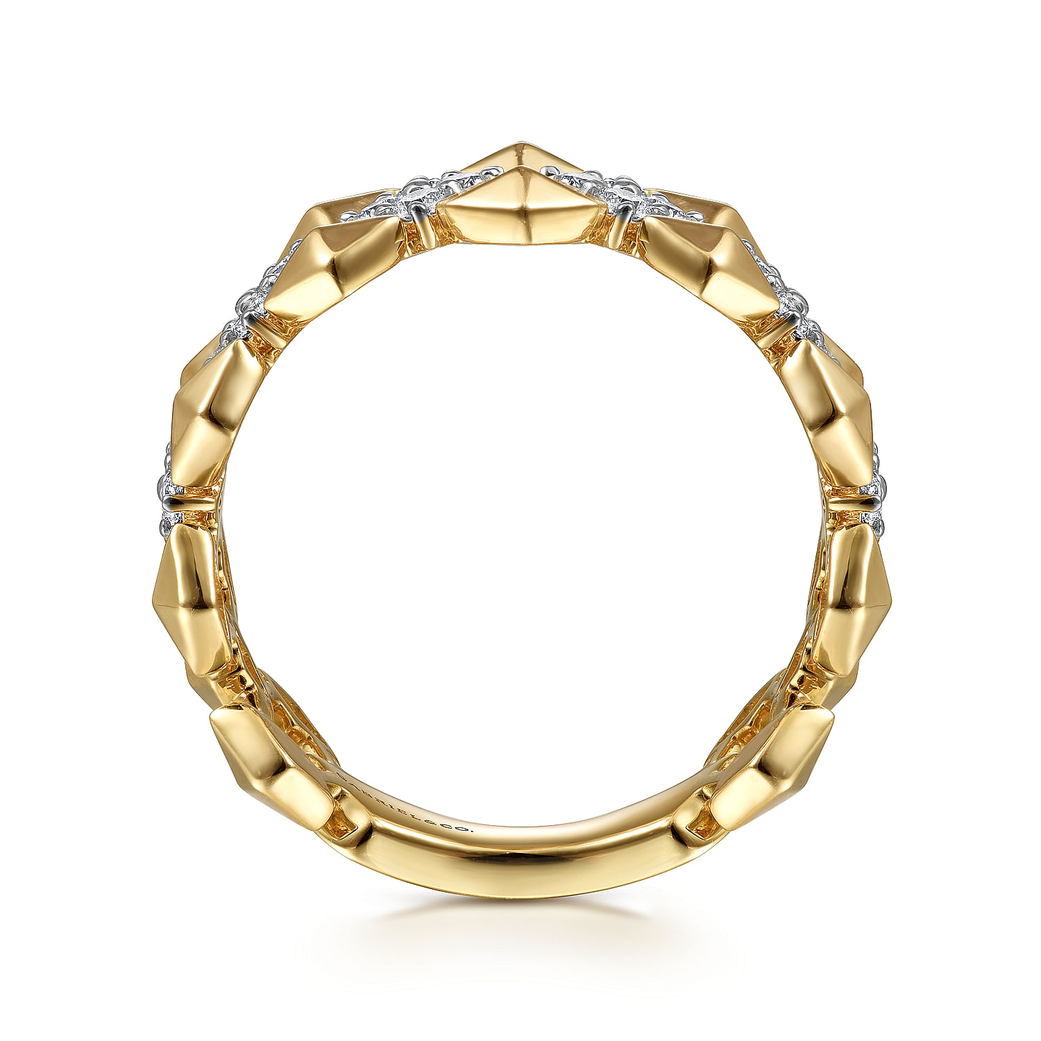 14K Yellow Gold Diamond Cluster Station Wide Ring