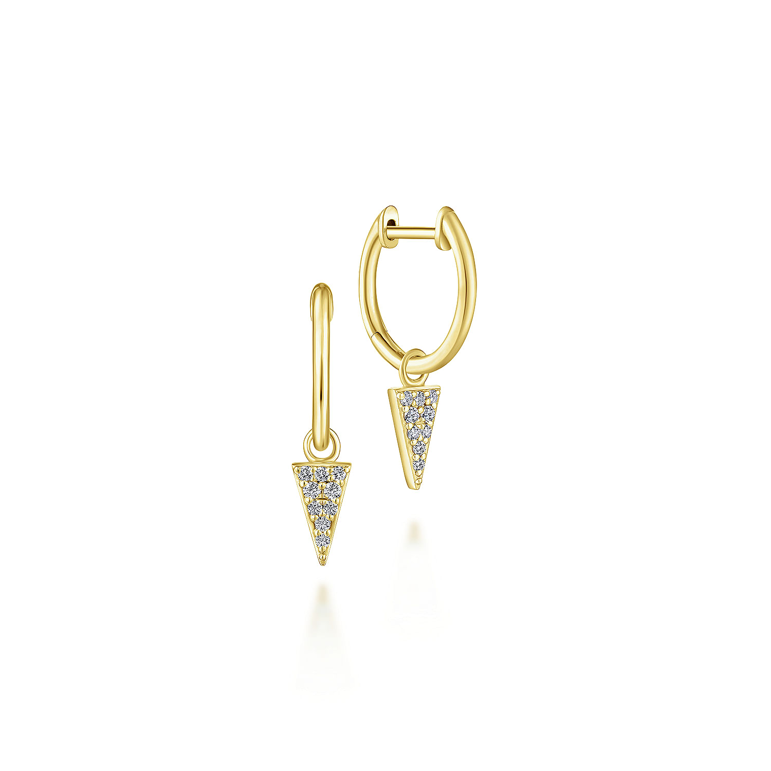 14K Yellow Gold Diamond Cluster Triangle Huggie Drop Earrings