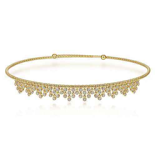 14K Yellow Gold Diamond Clusters Bujukan Beaded Choker Necklace 