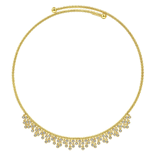 14K Yellow Gold Diamond Clusters Bujukan Beaded Choker Necklace 