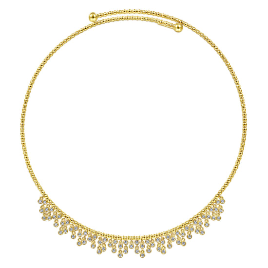 14K Yellow Gold Diamond Clusters Bujukan Beaded Choker Necklace  angle 2
