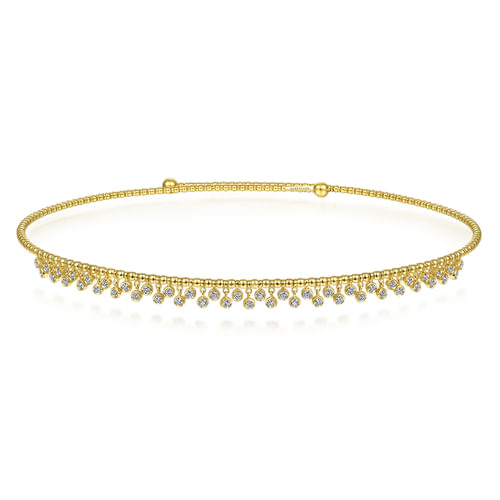 14K Yellow Gold Diamond Clusters Bujukan Beaded Choker Necklace 