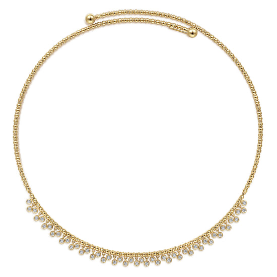 14K Yellow Gold Diamond Clusters Bujukan Beaded Choker Necklace  angle 2