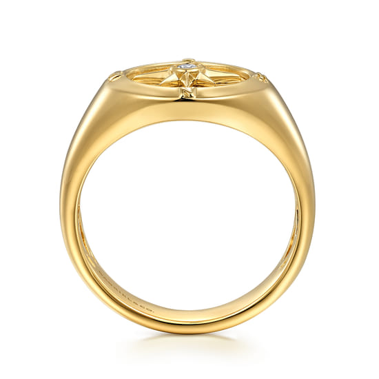 14K Yellow Gold Diamond Compass Signet Ring angle 2