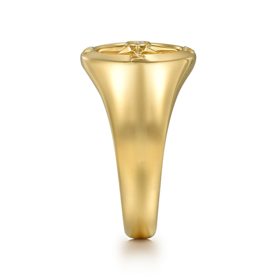 14K Yellow Gold Diamond Compass Signet Ring angle 4