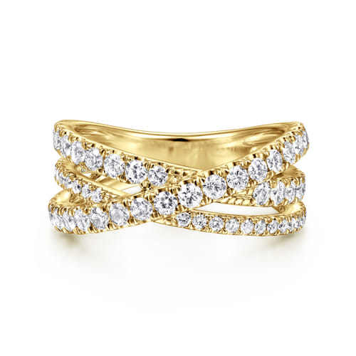14K Yellow Gold Diamond Criss Cross Ring