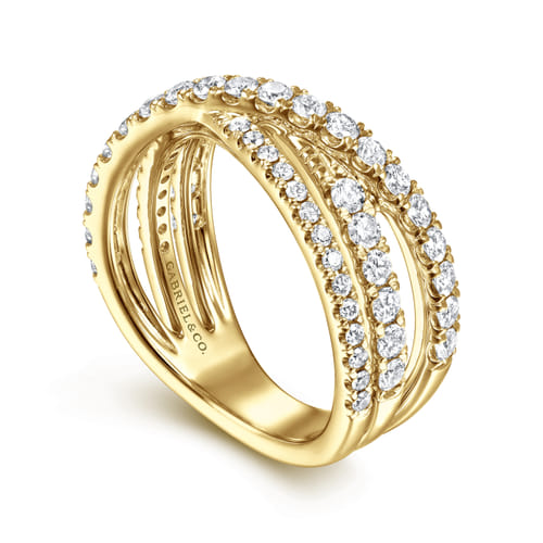 14K Yellow Gold Diamond Criss Cross Ring