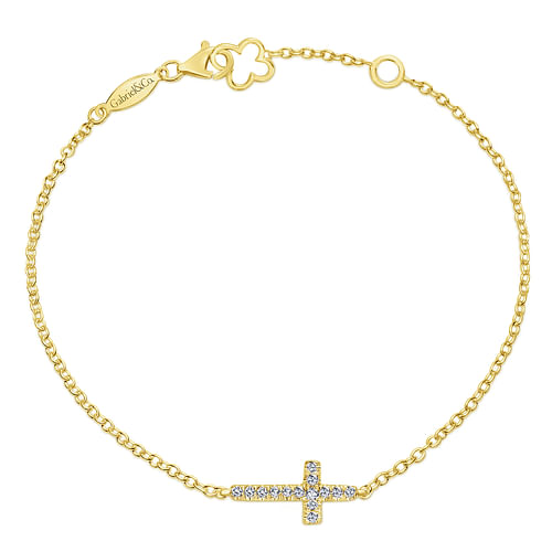 14K Yellow Gold Diamond Cross Chain Bracelet 