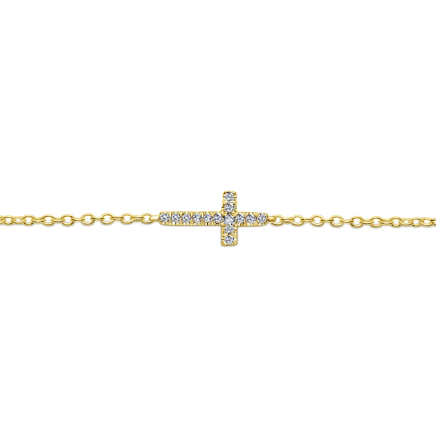 14K Yellow Gold Diamond Cross Chain Bracelet 