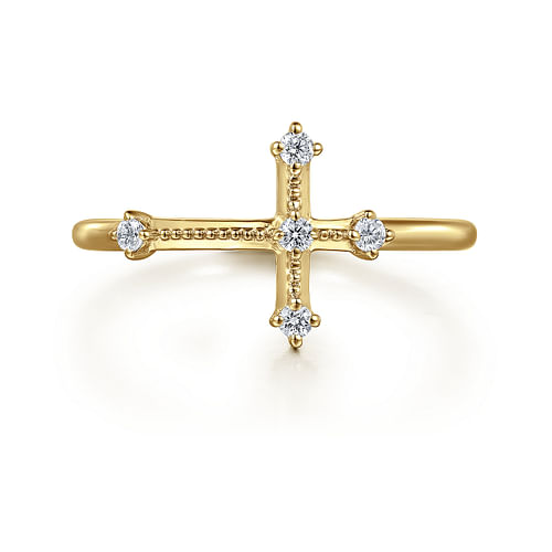 14K Yellow Gold Diamond Cross Ladies  Ring
