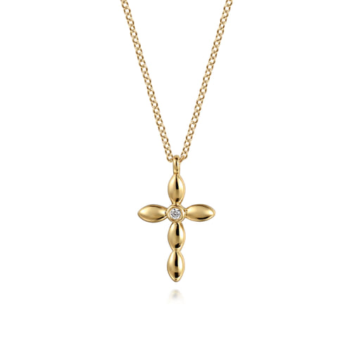 14K Yellow Gold Diamond Cross Necklace, 0.02ct