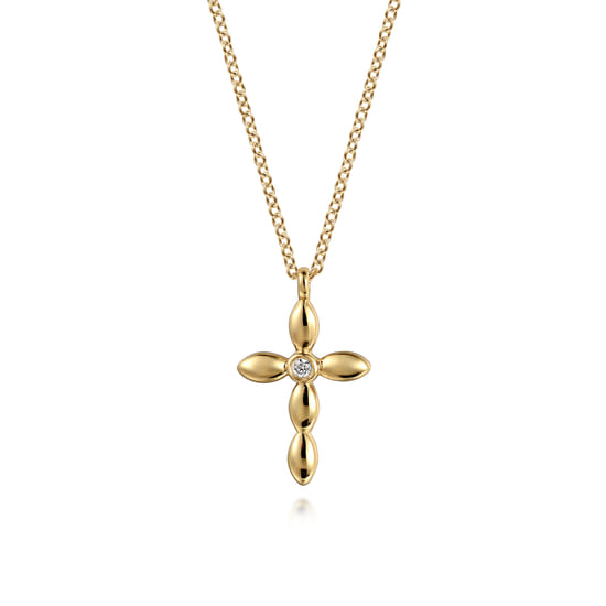 14K Yellow Gold Diamond Cross Necklace, 0.02ct