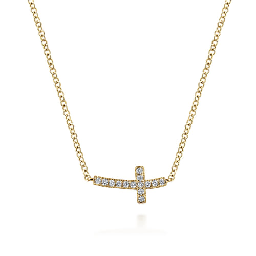 14K Yellow Gold Diamond Cross Necklace, 0.07ct