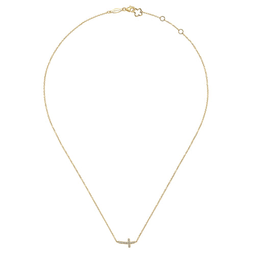 14K Yellow Gold Diamond Cross Necklace, 0.07ct