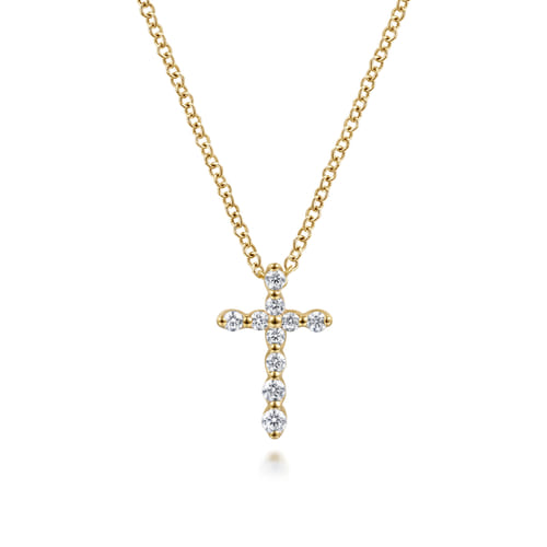 14K Yellow Gold Diamond Cross Necklace