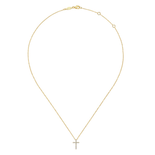 14K Yellow Gold Diamond Cross Necklace
