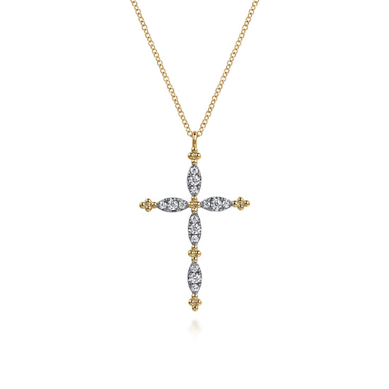 14K Yellow Gold Diamond Cross Pendant Necklace-Bujukan 14K Yellow Gold Diamond Cross Pendant Necklace-Bujukan
